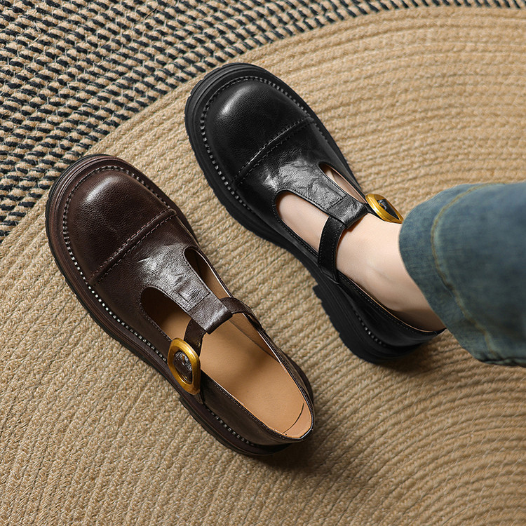 Deep Mouth Flat Shoes for Women - Stylish T-Strap Round Toe Flats
