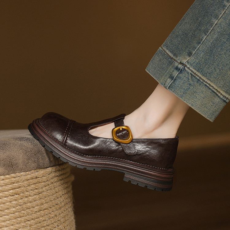 Deep Mouth Flat Shoes for Women - Stylish T-Strap Round Toe Flats