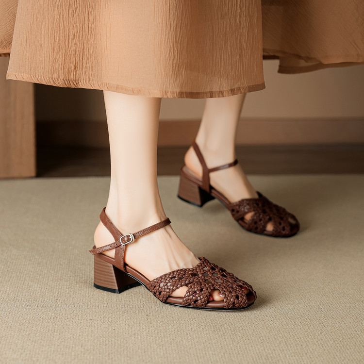 Korean Style Closed Toe Block Heel Sandals