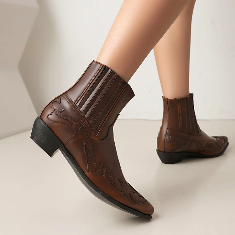 Women's Fashion Ankle Boots Low Heel Square Heel Pointed Toe Slip-On