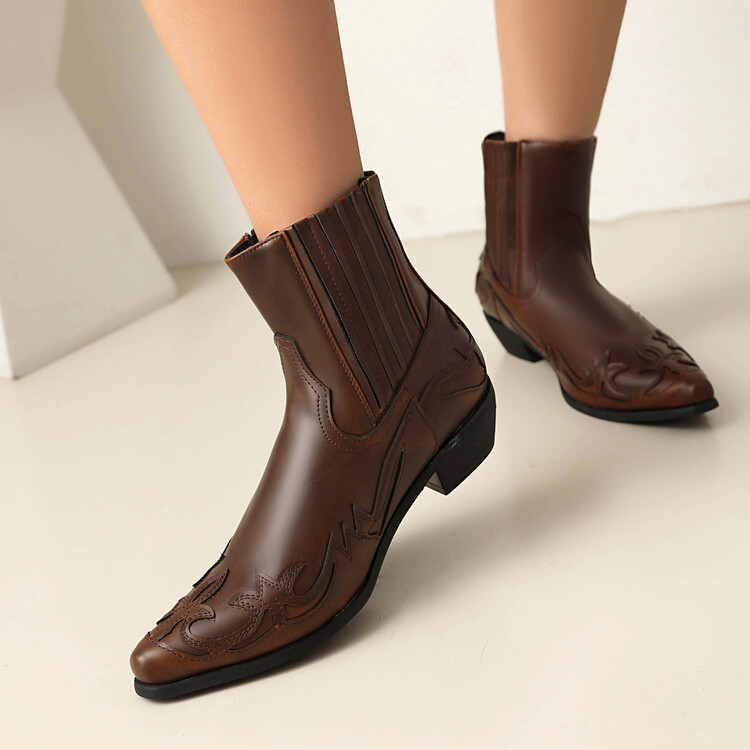 Women's Fashion Ankle Boots Low Heel Square Heel Pointed Toe Slip-On