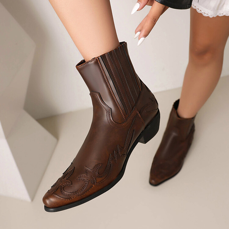 Women's Fashion Ankle Boots Low Heel Square Heel Pointed Toe Slip-On
