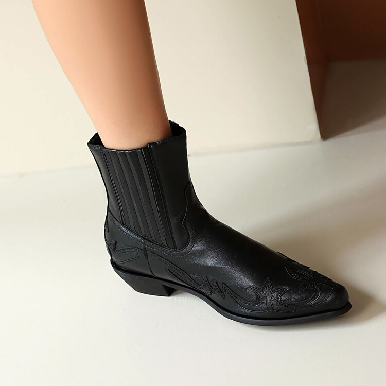 Women's Fashion Ankle Boots Low Heel Square Heel Pointed Toe Slip-On