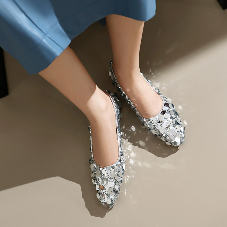 Women's Fashion Flat Shoes Low Chunky Heel Square Toe Slip-On