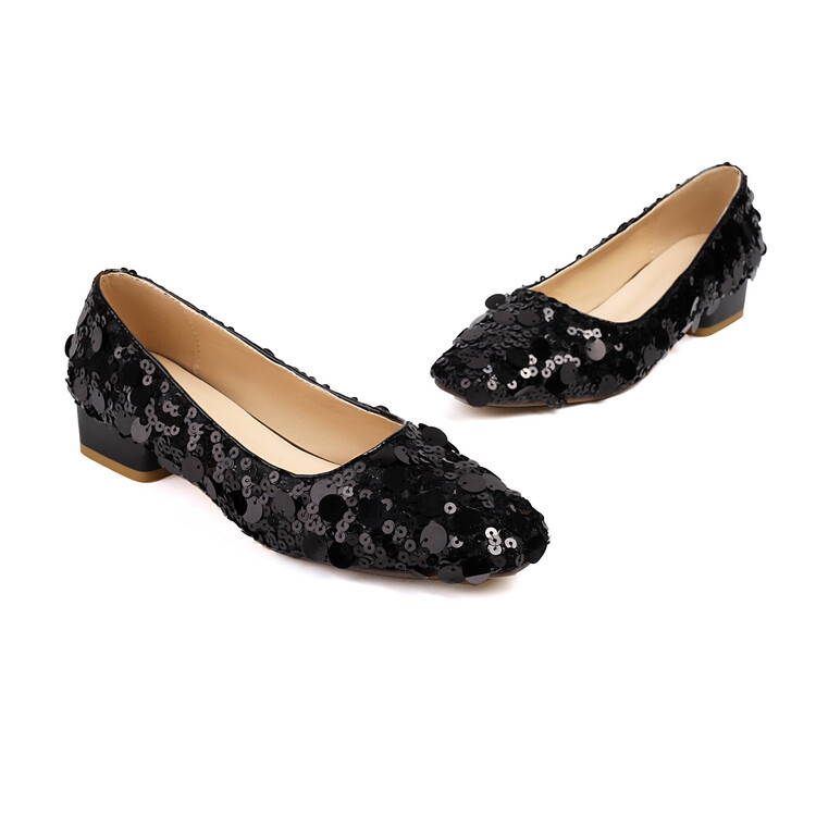 Women's Fashion Flat Shoes Low Chunky Heel Square Toe Slip-On
