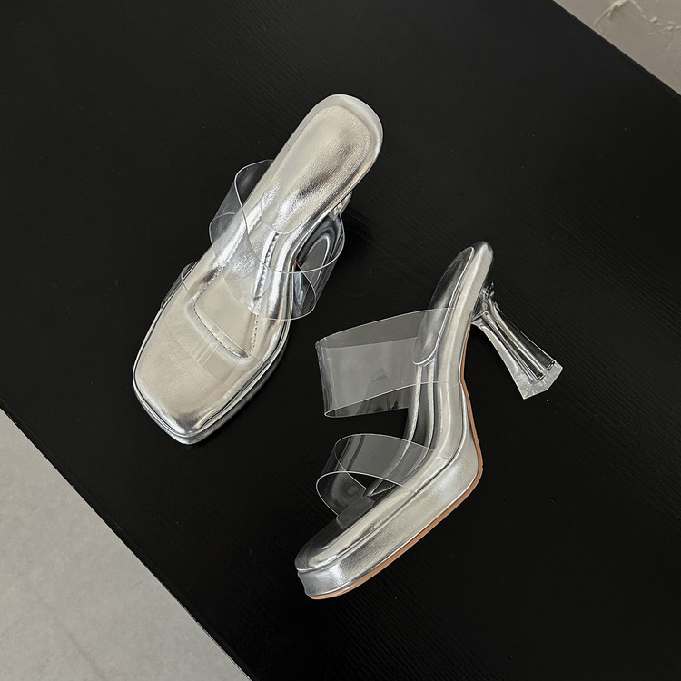 Women's High Heel One-Strap Slide Sandals with Platform