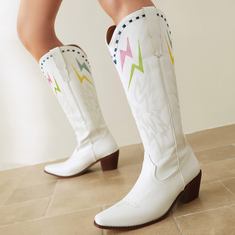 Women's High Heel Western Boots with Embroidery