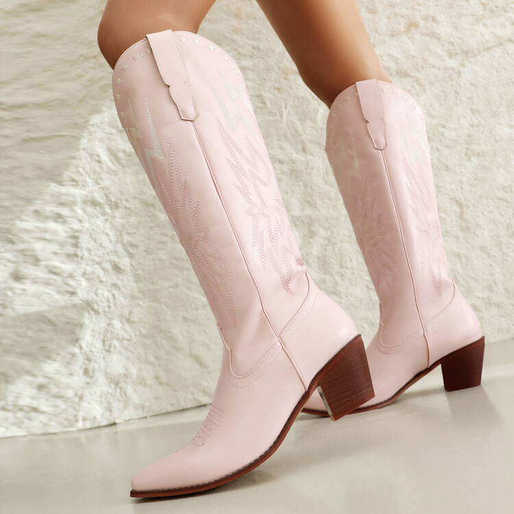 Women's High Heel Western Boots with Embroidery