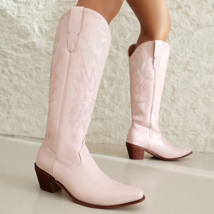 Women's High Heel Western Boots with Embroidery