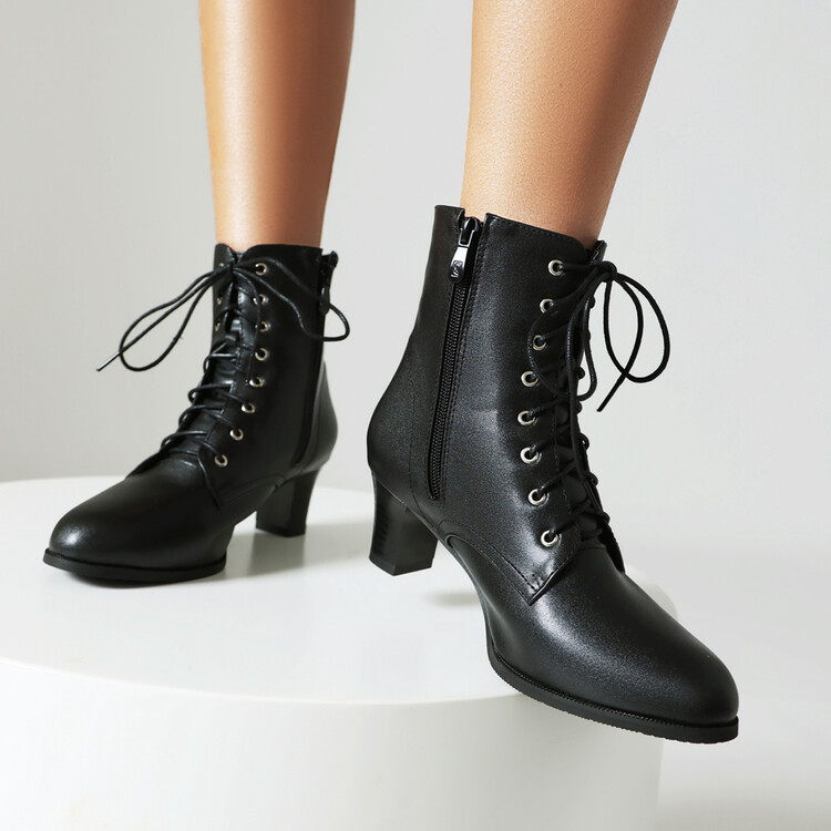womens-mid-calf-chunky-heel-fashion-boots-pu-faux-fur-lined Women's Mid-Calf Chunky Heel Fashion Boots - PU Faux Fur Lined