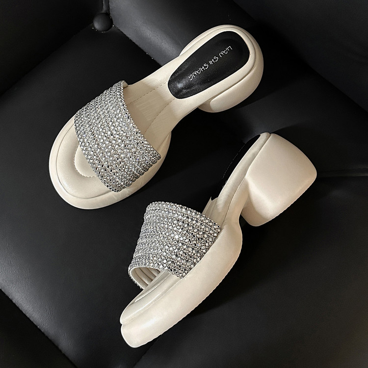 Women's One-Strap Slide Sandals with Block Heel and Height Boost
