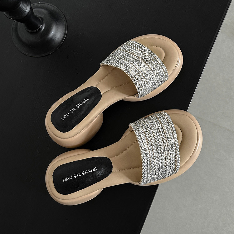 Women's One-Strap Slide Sandals with Block Heel and Height Boost
