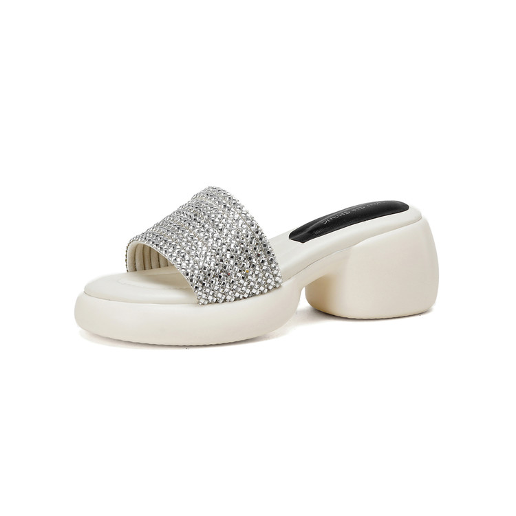 Women's One-Strap Slide Sandals with Block Heel and Height Boost