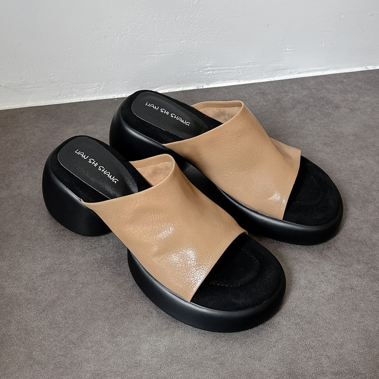 Women's One-Strap Slide Sandals with Mid Chunky Heel - Style c.html