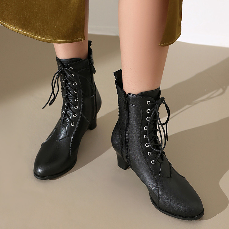 Women's PU Chunky Heel Round Toe Short Fashion Boots