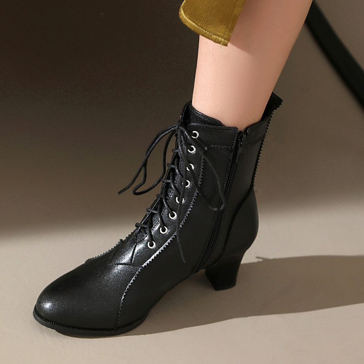 Women's PU Chunky Heel Round Toe Short Fashion Boots