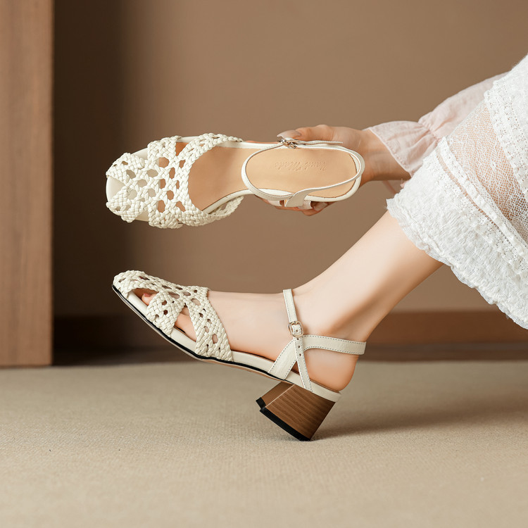 womens-retro-low-top-hollow-sandals-with-chunky-mid-heel-and-ankle-strap Women's Retro Low-Top Hollow Sandals with Chunky Mid Heel and Ankle Strap