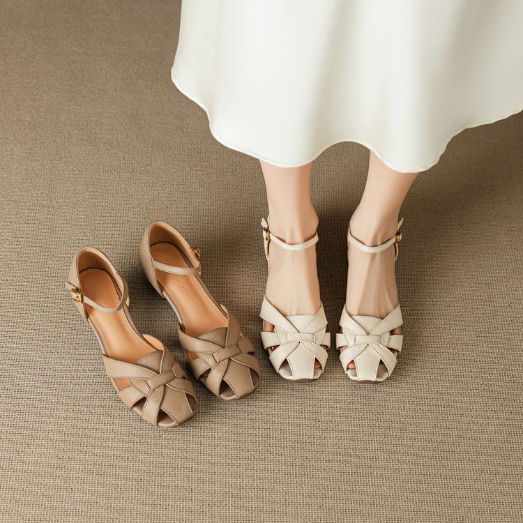 Women's Soft Leather Block Heel Mule Sandals with Bow