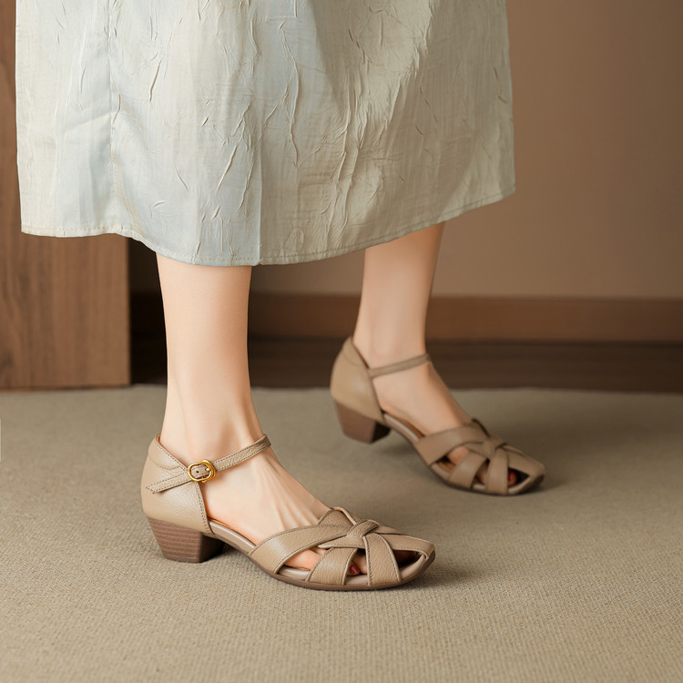 Women's Soft Leather Block Heel Mule Sandals with Bow