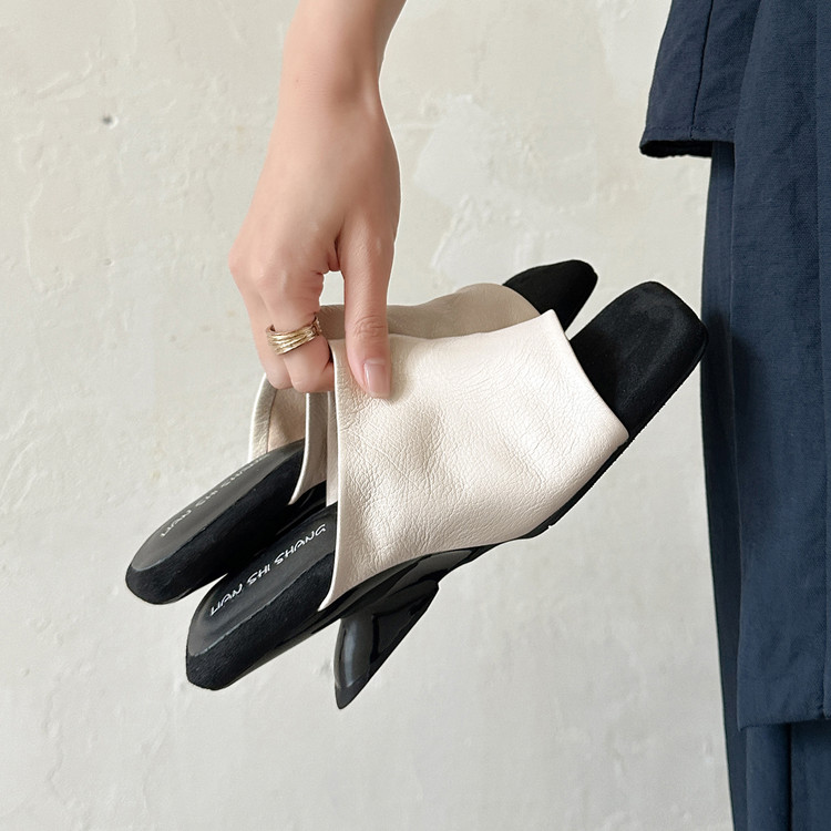 womens-square-toe-one-strap-slide-sandals-sheepskin-upper-tpr-sole-mid-wedge-heel_1 Women's Square Toe One-Strap Slide Sandals - Sheepskin Upper, TPR Sole, Mid Wedge Heel