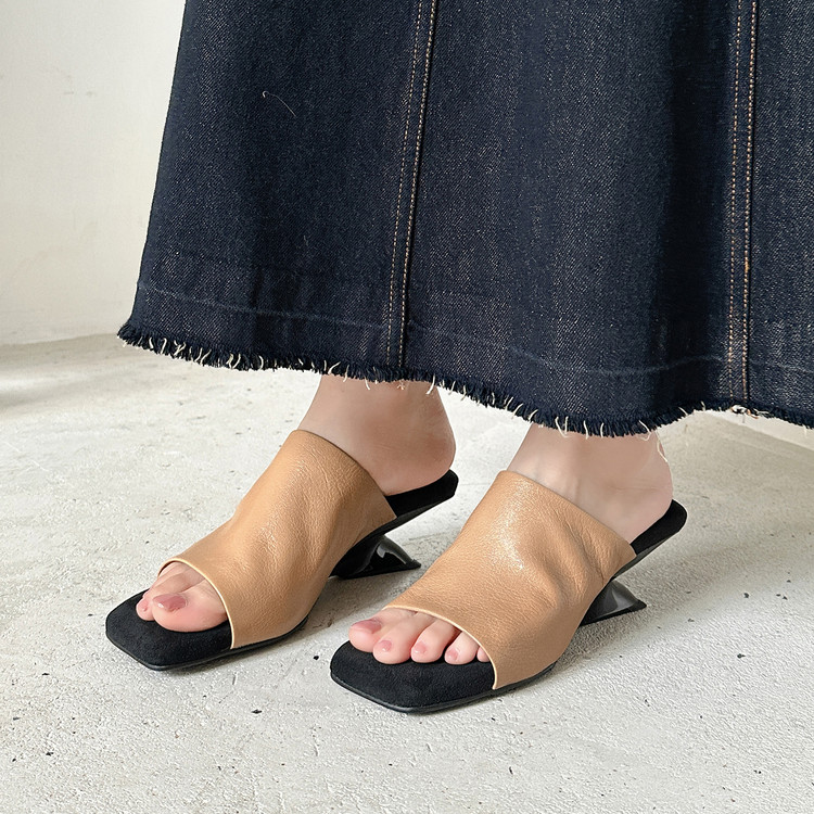 womens-square-toe-one-strap-slide-sandals-sheepskin-upper-tpr-sole-mid-wedge-heel_2 Women's Square Toe One-Strap Slide Sandals - Sheepskin Upper, TPR Sole, Mid Wedge Heel