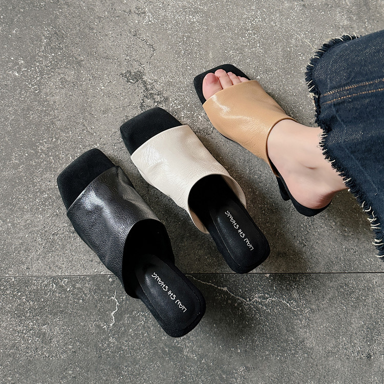 womens-square-toe-one-strap-slide-sandals-sheepskin-upper-tpr-sole-mid-wedge-heel_3 Women's Square Toe One-Strap Slide Sandals - Sheepskin Upper, TPR Sole, Mid Wedge Heel