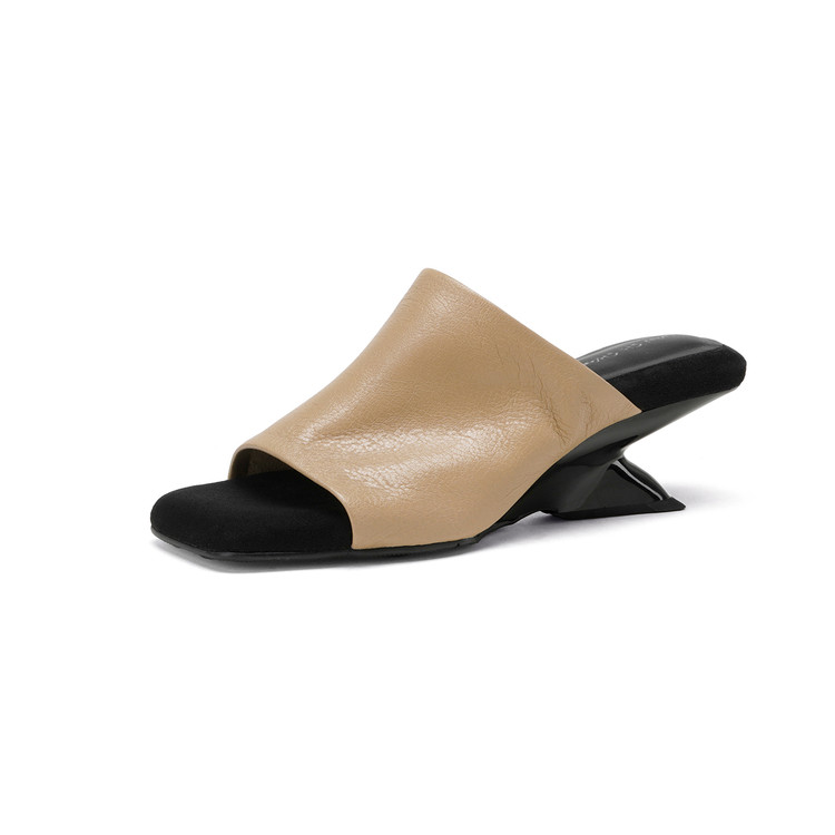 womens-square-toe-one-strap-slide-sandals-sheepskin-upper-tpr-sole-mid-wedge-heel_4 Women's Square Toe One-Strap Slide Sandals - Sheepskin Upper, TPR Sole, Mid Wedge Heel